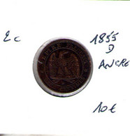 France. 2 Centimes Napoléon III. 1855 D Ancre - B. 2 Centimes