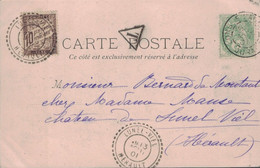 HERAULT - LUNEL-VIEL - T84 EN ANNULATION EN ARRIVEE SUR TAXE 10c BANDEROLE - CARTE DE LONS LE SAUNIER - JURA - CARTE POS - 1859-1959 Cartas & Documentos