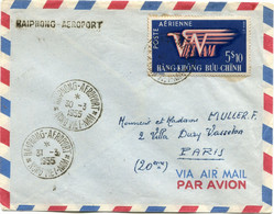 VIET-NAM LETTRE PAR AVION DEPART HAIPHONG - AEROPORT 31-3-1955 NORD VIET-NAM POUR LA FRANCE - Viêt-Nam