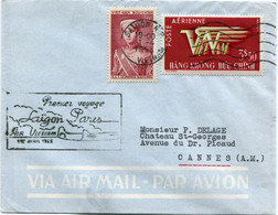 VIET-NAM LETTRE PAR AVION AVEC CACHET " PREMIER VOYAGE SAIGON PARIS AIR VIETNAM 1er AVRIL 1955 " DEPART SAIGON 1-4-1955 - Viêt-Nam