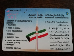 KUWAIT  TAMURA CARD/MAGNETIC/  EARLY ISSUE / KWT 4   TOWER AND FLAG  KD 3     Fine Used Card  ** 9054** - Koweït