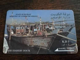 KUWAIT  GPT CARD/MAGNETIC/   11KWTA    FISHERY DOCK   / KWT 18   KD 3     Fine Used Card  ** 9066** - Koweït