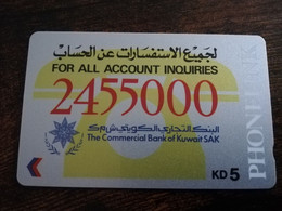 KUWAIT  GPT CARD/MAGNETIC/  ADVERTISING /  1KCBA    COMMERCIAL BANK KUW    / KWT 22   KD 5     Fine Used Card  ** 9070** - Koweït