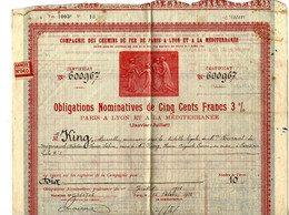 RARE 1918  OBLIGATION 3% De La CIE DES CHEMINS DE FER DE PARIS à LYON ET à La MEDITERRANEE P.L.M. PARIS - Spoorwegen En Trams