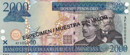 Dominican Republic 2000 Pesos 2002 SPECIMEN UNC P-174s1 "free Shipping Via Registered Air Mail" - Dominicana