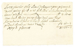 Facture De Boulangerie  Du 28 Janvier 1764 à Veuve Laurent Par Joseph Pivonet - ... - 1799