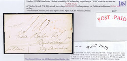 Ireland Wexford 1824 Letter To Bewdley Prepaid "1/10" With Rare Arced POST PAID Of Wexford Over WEXFORD/72 Mileage Mark - Prephilately