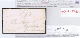 Ireland Wexford 1824 Letter To Bewdley Prepaid "1/10" With Rare Arced POST PAID Of Wexford Over WEXFORD/72 Mileage Mark - Préphilatélie