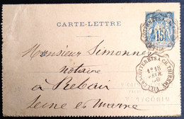CONVOYEUR LIGNE N° 1463 Type 1 Retour - VILLERS COTTERETS (Aisne) à CHATEAU THIERRY (Aisne) - LAC - 1888 - Railway Post