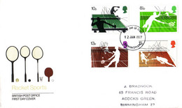 Great Britain 1977, Table Tennis / Tennis / Badminton / Squash / Racket Sports / FDC / Birmingham - Bádminton