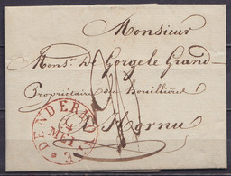 L. Datée 23 Mai 1830 De WICHELEN Càd T11 DENDERMONDE /24 MEI Pour HORNU - Port "20" (au Dos: Càd Arrivée T11 BERGEN (Mon - 1815-1830 (Période Hollandaise)