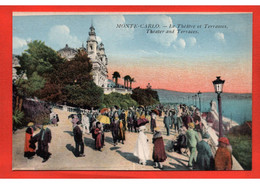 (RECTO / VERSO) MONTE CARLO - LE THEATRE ET TERRASSES AVEC PERSONNAGES - CPA COULEUR NON VOYAGEE - Opera House & Theather