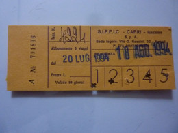 Biglietto Abbonamento Funicolare CAPRI  S.I.P.P.I.C. 1994 - Europa