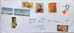 CANADA 2016,USED COVER TO INDIA,8 STAMPS CANADA-ISRAEL JOINT ISSUE, WINNPEG, SHIP,WATER,HELICOPTER,CURITISS -HS -2L - Covers & Documents