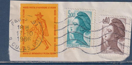 Musée Postal D'Auvergne Saint-Flour, Vignette Sur Fragment Avec N°2183 Et 21900 Oblitéré Paris 17.10.1986 - Philatelic Fairs