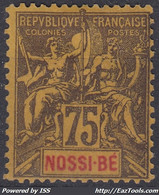 NOSSI BE : TYPE GROUPE 75c VIOLET N° 38 NEUF * GOMME AVEC CHARNIERE - COTE 50 € - Unused Stamps