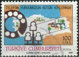 Türkiye 1988 Mi 2823 O, Telephone Rotary Dial, Phone Line And Türkiye Map - Usados