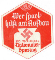 Siegelmarke Verschlußmarke Vignette 3. Reich - 30. Oktober Nationaler Spartag - Sparkasse - Cinderellas