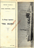 COMPAGNIE UNIVERSELLE CANAL DE SUEZ NAVIRE DRAGUE ASPIRATRICE Paul Solente  1950 DOCUMENTATION - Tools