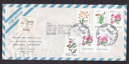 Argentina: Registered Airmail Cover To Netherlands, 1988, 6 Stamps, Flower, Flowers, Begonia, R-label (traces Of Use) - Covers & Documents