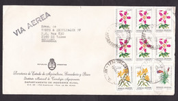 Argentina: Airmail Cover To Netherlands, 1987, 9 Stamps, Flower, Flowers (3 Stamps Damaged, See Scan) - Briefe U. Dokumente