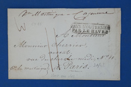 K4 MARTINIQUE  BELLE LETTRE RARE 1835   LE HAVRE FRANCE POUR PARIS  +CACHET  COLONIES +POSTE MARITIME + AFFR. PLAISANT - Lettres & Documents