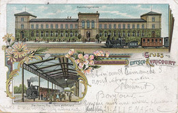 Deutsch Avricourt Gare Train Litho Couleur  Zug 1901 Vers Dezellus Gien Clery 45 - Stations - Met Treinen