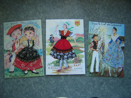 LOT DE 3 CARTES BRODEES - FRANCE - REGIONS - Embroidered
