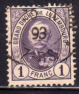 LUXEMBOURG LUSSEMBURGO 1891 1893 GRAND DUKE ADOLPHE 1fr USED USATO OBLITERE' - 1891 Adolfo Di Fronte