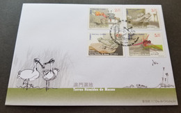 Macau Macao Wetland 2015 Dragonfly Insect Frog Crab Bird Fauna (stamp FDC) - Brieven En Documenten