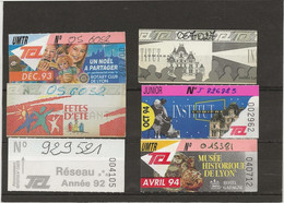 6 TICKETS DE TRANSPORT EN COMMUN LYONNAIS - ANNEE 1992-93-94 - Europa