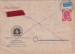 BRD - 80 Pfg. Posthorn Eilbrief Menden - Hamburg 1954 - Lettere