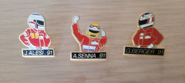 Lot De 3 Pin's Coureurs Automobiles Berger , Senna , Alesi - Car Racing - F1