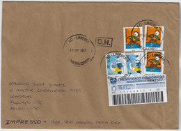 Brazil 2017 Registered Cover From Limeira To Biguaçu Many Stamp Barcode Registration Label Economy Blue With Logo - Covers & Documents