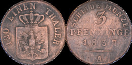 Allemagne - Royaume De Prusse - 1837 - 3 Pfenninge - Berlin (A) - Frédéric-Guillaume III - 01-218 - Taler Et Doppeltaler