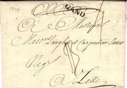 1747 - Lettre En Port Du  De   GAND   20 Mm  Noir   Pour Lille - Taxe  3 Sols Barrée Puis 4 Sols - 1714-1794 (Austrian Netherlands)