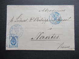 Russland 1888 Transit Brief St. Petersburg Nach Nantes über Paris Mit Blauem Stempel Paris Etranger - Briefe U. Dokumente