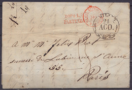 L. Datée 21 Août 1847 De Milan Càd MILANO /21 AGO Pour PARIS - Port "15" - Càd "Autriche Bureau FR 2 DE BÂLE" & Griffe " - 1801-1848: Precursors XIX