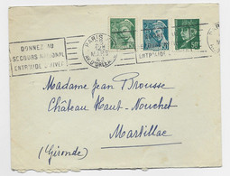 FRANCE MERCURE 50C VERT MIXTE 50C TURQUOISE MIXTE PETAIN 50C VERT LETTRE PARIS 28 MARS 1942  AU TARIF - 1938-42 Mercurius