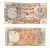 BILLET, INDE, Reserve Bank Of INDIA ,50 Et 10 Rupees , 2 Scans, LOT DE 2 BILLETS - Inde