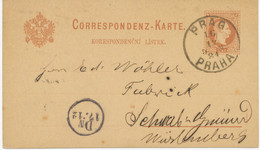 ÖSTERREICH 1881 „PRAG / PRAHA“ Großer K1 Kab.- GA-Postkarte 2Kr Kaiser Franz Joseph Nach SCHWÄBISCH GMÜND In Württemberg - Lettres & Documents