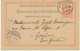 ÖSTERREICH ORTSSTEMPEL „BADEN I / N.Ö.“ K1 Auf  5 Kr Kaiser Franz Joseph Kab.-GA-Postkarte Nach GENÈVE, Schweiz, 1895 - Lettres & Documents