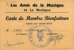 La Montagne * Les Amis De La Musique * Carte De Membre Bienfaiteur 1966 + Cachet - La Montagne