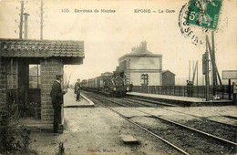 épône * Vue Sur La Gare Du Village * Le Train * Ligne Chemin De Fer * Passage à Niveau - Epone