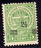 LUXEMBOURG LUSSEMBURGO 1916 1924 STAMPS OF 1906 1919 SURCHARGED WITH NEW VALUE 1918 CENT. 2 1/2 On 5c MLH - Sonstige & Ohne Zuordnung