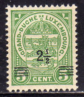 LUXEMBOURG LUSSEMBURGO 1916 1924 STAMPS OF 1906 1919 SURCHARGED WITH NEW VALUE 1918 CENT. 2 1/2 On 5c MNH - Andere & Zonder Classificatie