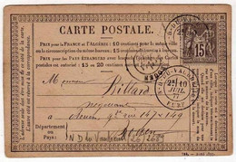 !!! CARTE PRECURSEUR TYPE SAGE CACHET DE ND DU VAUDREUIL ( EURE ) 1877 ORIGINE RURALE LERY - Precursor Cards