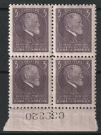 Cuba 1953 Sc 510 Yt 383 Inscription Block MNH** - Unused Stamps