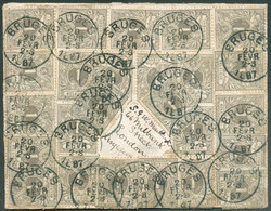 Petit LIONS 1 Centimes Gris (x25) Obl. Sc BRUGES Sur Enveloppe Du 20 Février 1887 Vers Londres (GB).  Affranchissement S - 1869-1888 Lion Couché (Liegender Löwe)