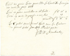 Facture De Pain Juin 1768 Au Comte De Lanoi ( DeLannoy) Par Frankinet Boulanger - ... - 1799